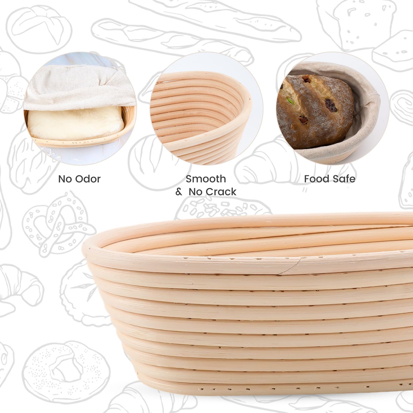 DOYOLLA Mini Oval Proofing Set (6.5inch, set of 5), Sourdough Proofing Baskets Bread Dough Rising Bowls w/Liners for Home Sourdough Bakers Baking