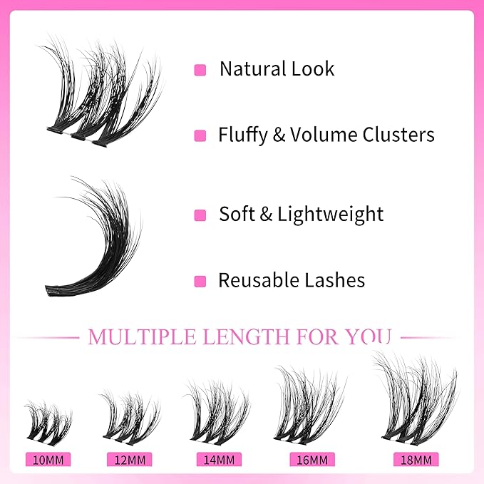 VEYESBEAUTY Lash Clusters Fluffy Individual Lash Extensions VBmuse 3D Layered Volume Eyelashes Thin & Invisible Band Wispy Faux Mink Lash Silk Bloom 3D Series Mixed Length 10-18mm