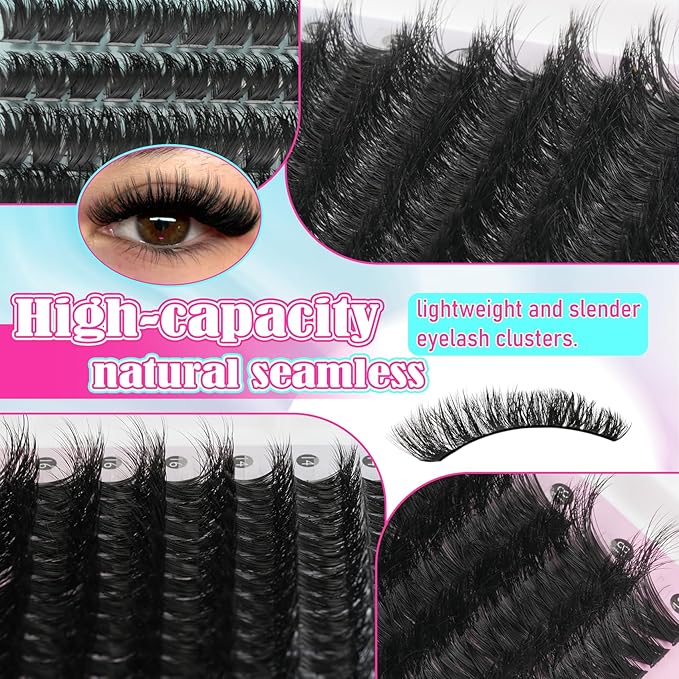 Fluff Lash Clusters 608PCS Cluster Eyelash Extensions 8-18MM Wispy Lashes Clusters 80D 100D D-Curly Eyelash Clusters Mix Daily Look Fake Eyelashes Extension by MAMZY LUXE