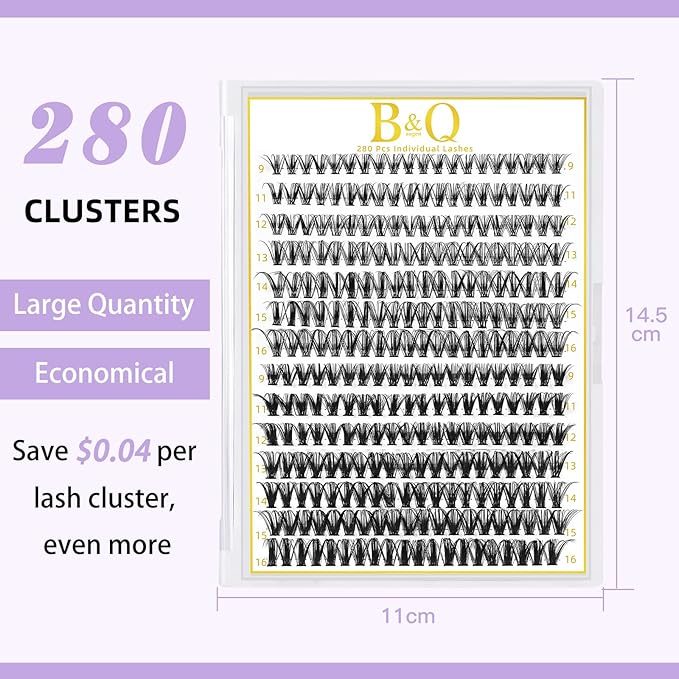 B&Q Lash Clusters 280PCS Natural Eyelash Clusters 30D 40D C 12-18MIX Individual Lash Wispy Eyelash Extension with Soft Thin Band Classic Look Pestañas Postizas Comfortable DIY at Home