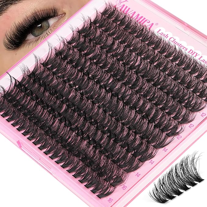 Yawamica Natural Fluffy Lash Clusters 50D Volume Eyelash Clusters 10-16mm Wispy Cluster Eyelash Extensions D Curl Individual Lashes with Thin Band DIY Lash Extension for Beginners