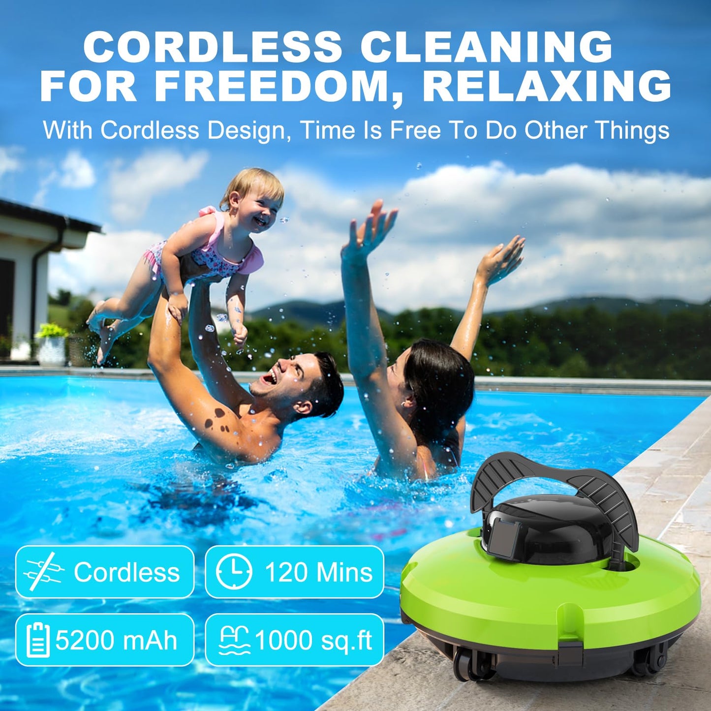 Baopilong 2026 Cordless Robotic Pool Cleaner - 120 Mins Automatic Pool Vacuum for Above Ground Pool & In - Ground Flat Pools up to 1000 Sq.Ft, Robot Pool Cleaner with Self - Parking Tech