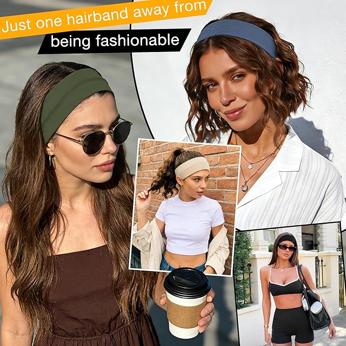 Ztomine 8 Pack Headbands for Women Non Slip - Stylish Sports Hair Bands for Women's Hair - Soft Cotton Cloth Stretchy Headbands for Women for Yoga, Outdoor Exercise Running