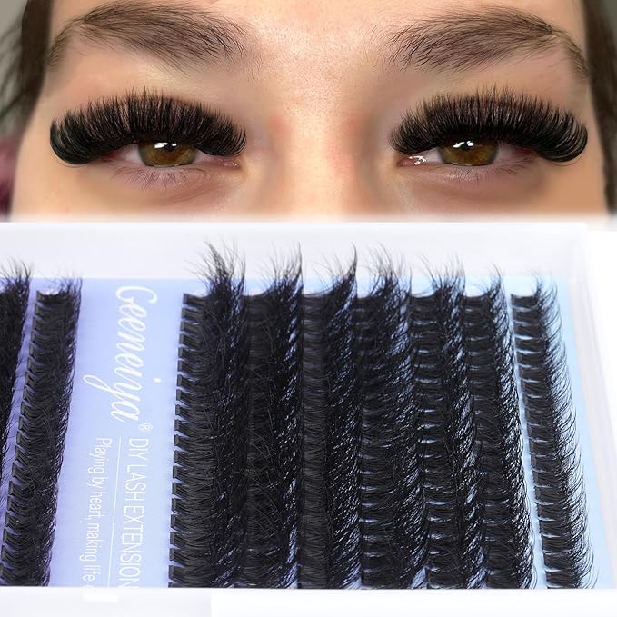 Geeneiya Lash Extension Kit Thick Cluster Lashes DIY Eyelash Extension Kit Individual Lashes Kit with Lash Bond and Seal Glue, Lash Applicator, DIY at Home for Beginners(Thick 60D+80D, 280Pcs)