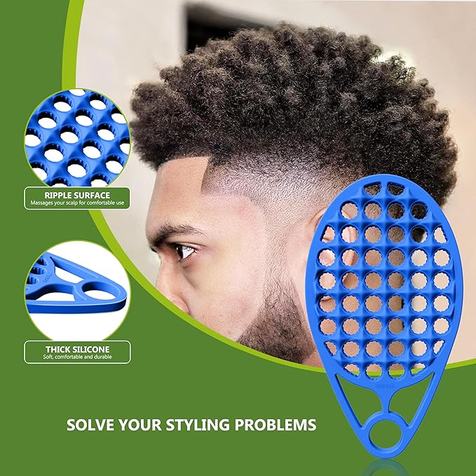 KOUPA Magic Silicone Curly Hair Brush, One Piece Twist Curl Comb for Afro Curls, Washable Hair Tool for Men Women, Blue, 2 Pieces