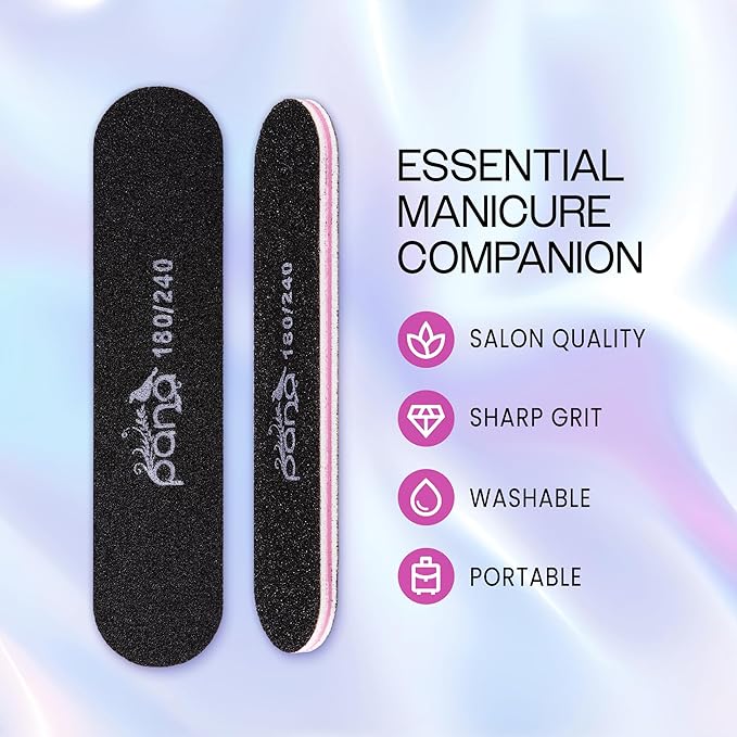 25PCS Mini Size PANA Professional Double Sided Nail Files - Black, 180/240 Grit - Emery Board Nail Buffering File Manicure Pedicure Nail Polisher Washable