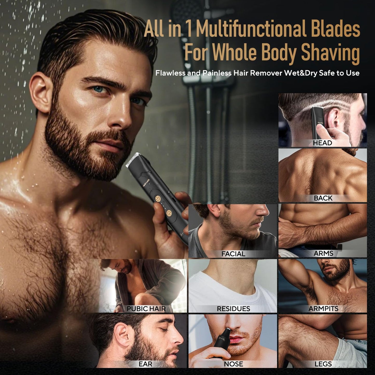 Akunbem Groin & Body Hair Trimmer for Men Bikini Trimmer Women Electric Ball Pubic Shaver IPX7 Waterproof Wet & Dry Use Versatile Shaver for Temple Groin Nose Ear Hairs Beard (Black)