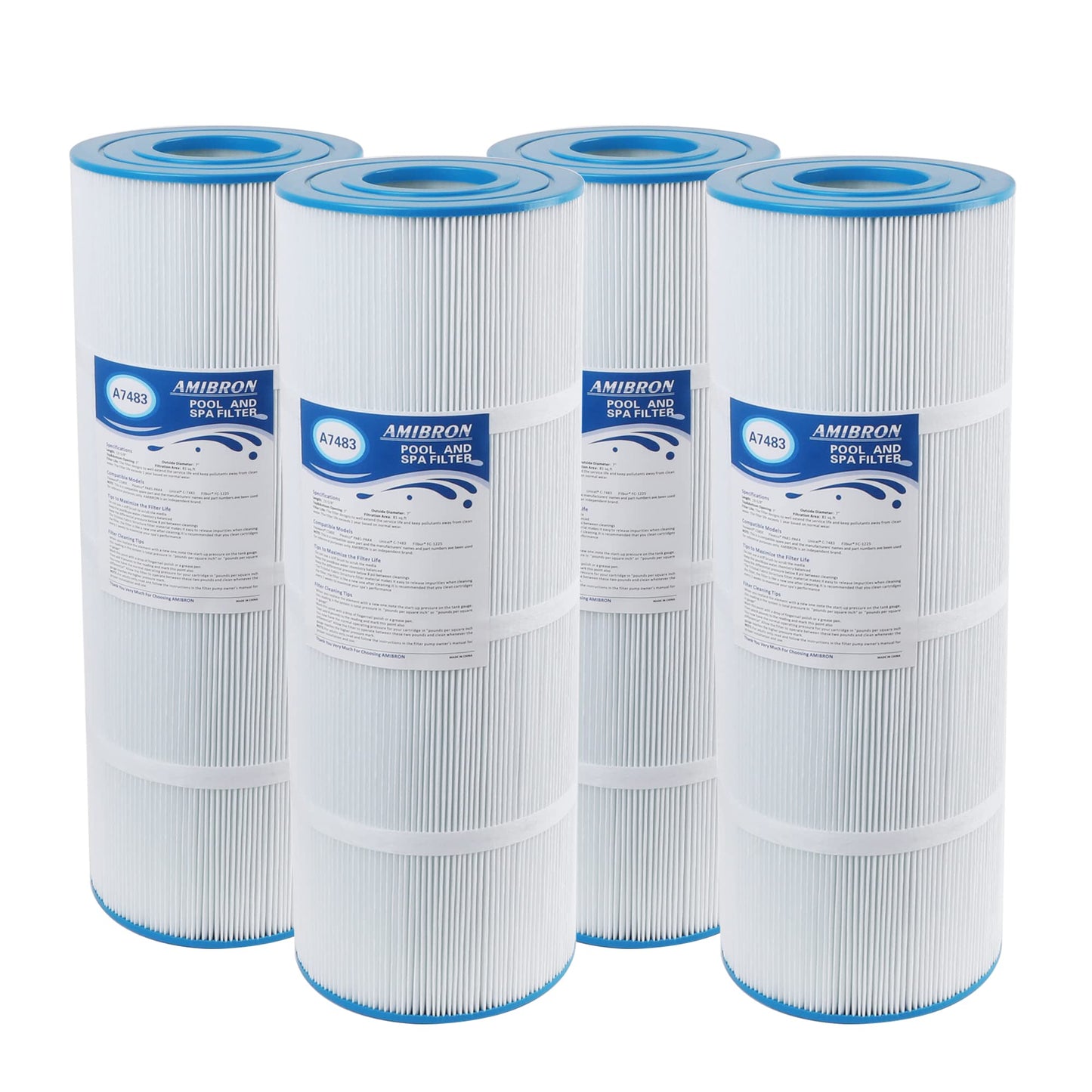 AmiBron C-7483 Pool Filter Cartridge Replaces Hayward SwimClaer C3030, C3025, C3020, C580E, Compatible with Hayward CX580XRE, Pleatco PA81-PAK4, Filbur FC-1225 FC-6425, 4 Pack