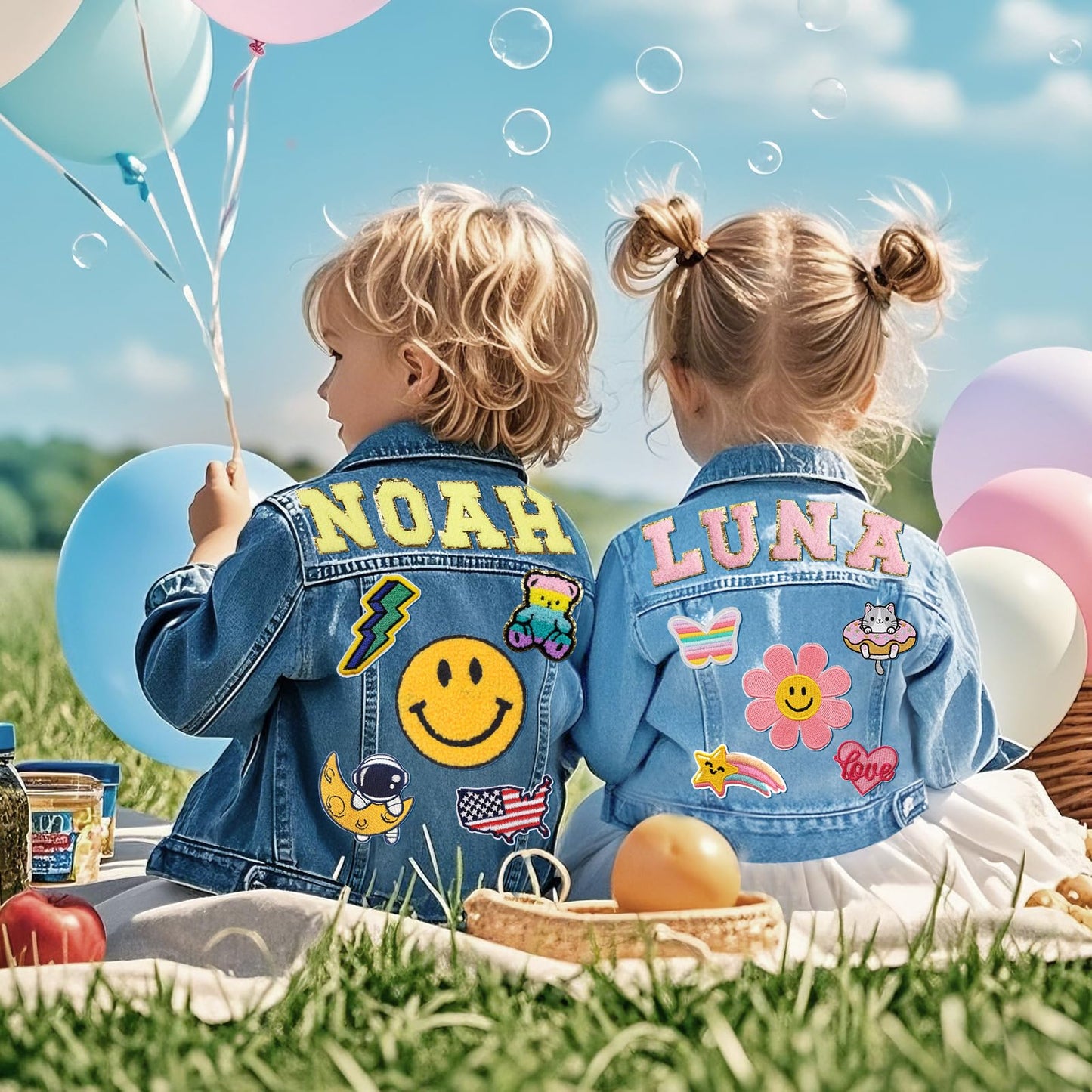 Personalized Kids Denim Jacket with Names, Custom Long Sleeve Denim Jacket for Girls Toddler, Girls Outerwear Jacket, Custom Girls Jean Jackets Clothes, 1-10 Year Old Girl Boy Birthday Christmas Gifts