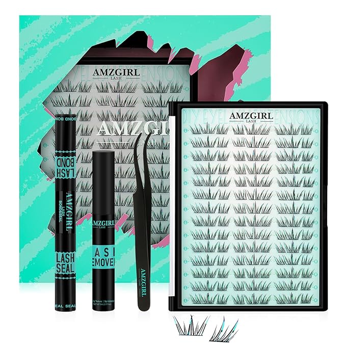 Lash Clusters Kit 126Pcs Eyelash Extensions Kit C Curl Glitter Eyelashes Cluster with Lash Bond and Seal,Lash Remover,Lash Tweezer For False Lashes Cluster Kit At Home(Blue Stars Kit-Double Glitter)