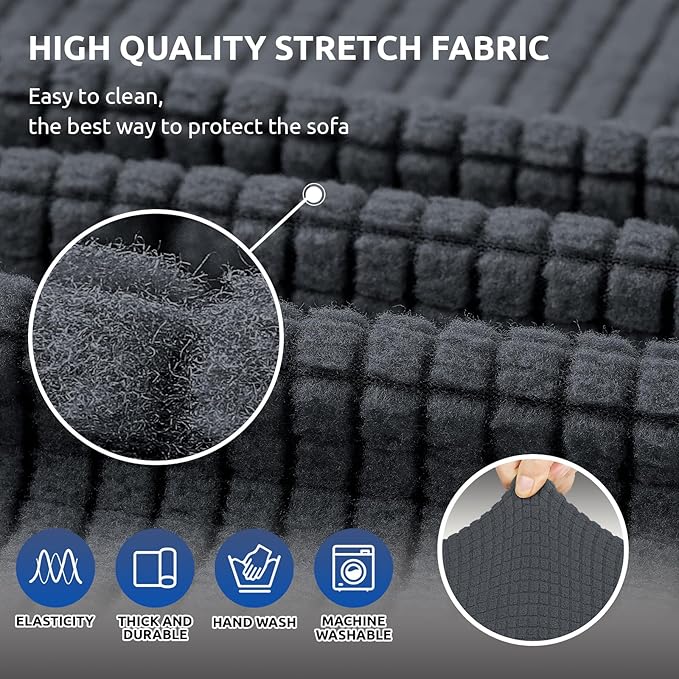 KEKUOU Stretch Loveseat Sofa Cover Slipcover,Couch Covers for 2 Cushion Couch Sofa (55"-78") Furniture Protector Sofa with Elastic Bottom for Kids,Dog. Jacquard Small Checked (Medium,Charcoal)