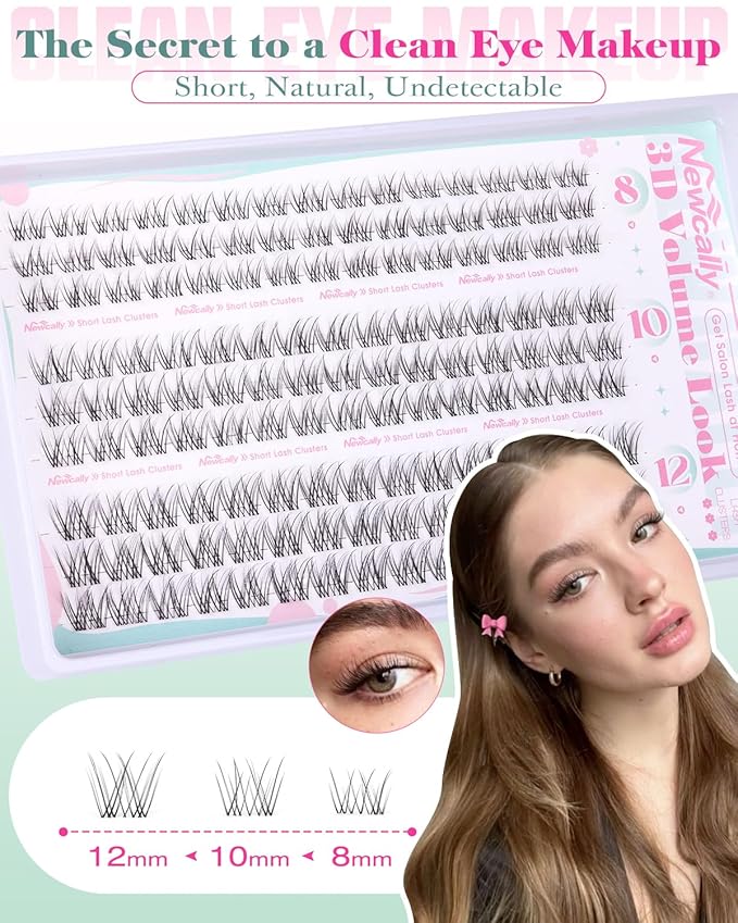 Natural Lash Clusters Kit 8-10-12MM Short Eyelash Clusters Kit Clear Lash Band Cluster Eyelash Extensions C-Curly DIY Lash Extension Kit by Newcally
