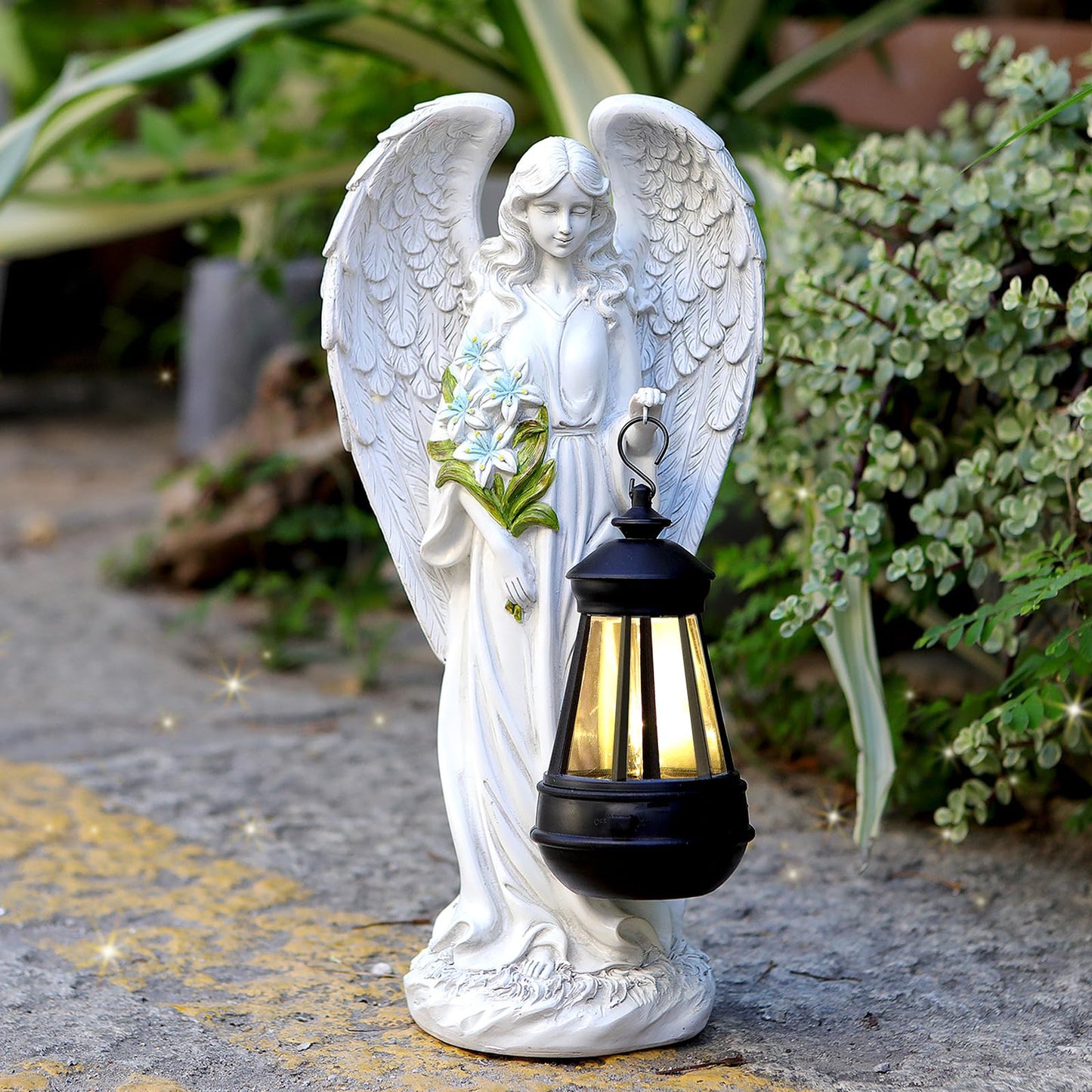 VChymm Solar Angel Outdoor Garden Decor Statues â 13.2 inches Solar Outdoor Sculptures for Outside Yard Art Patio Balcony Front Lawn Ornaments Gifts for Mom Grandma Women