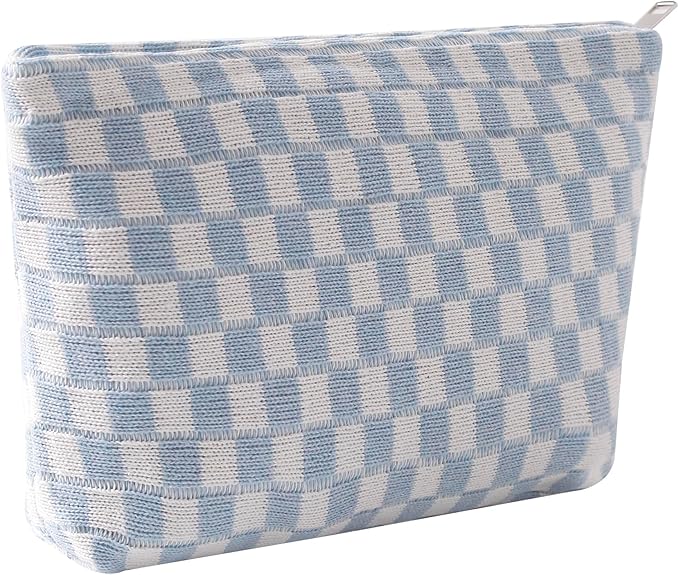 Cosmetic Bags for Women - Corduroy Cosmetic Bag Aesthetic Women Handbags Purses Smile Dots Makeup Organizer Storage Makeup Bag Girls Case Bags (Q-Checkered blue)
