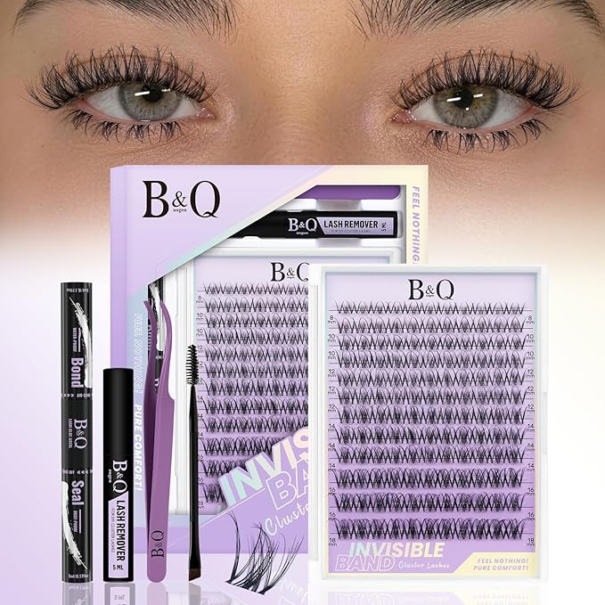 B&Q Spider Lash Clusters Kit-DIY Eyelash Clusters Kit at Home Natural Breeze Lash Extensions, 132pcs Individual Lashes with 0.3mm Invisible Band & Waterproof,Gossip Girl Look for Daily Work & Parties