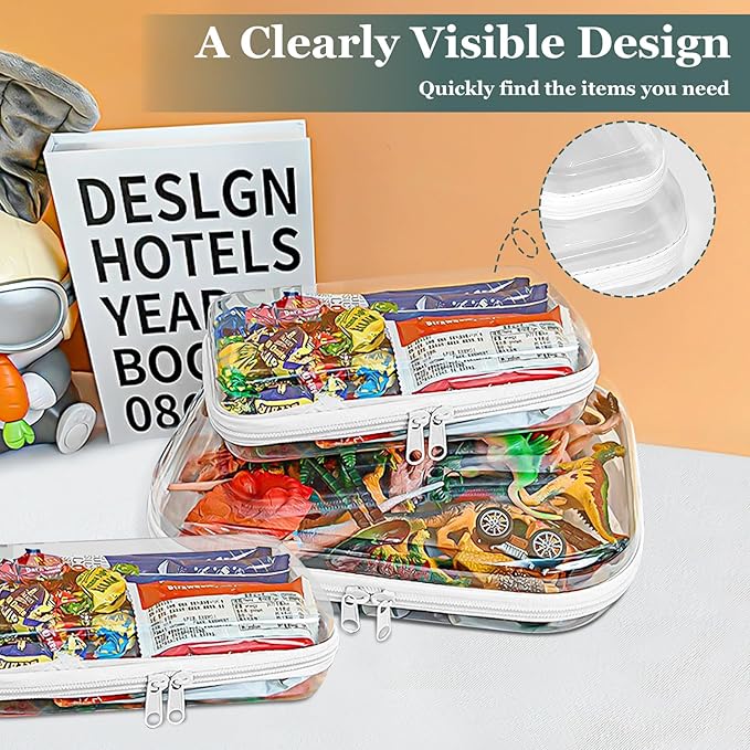 Clear Hard Shell Zipper Cases(3 Packs), Plastic Hard Sided Zippers Pouches Clear Hardshell Pencil Case For Storage, Diaper Bag Organizer Bliss Bins 2*Small/1*Medium
