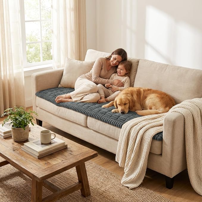 Smiry Couch Cover for Dogs Washable, Non Slip Fuzzy Pet Couch Covers for 3 Cushion Sofa Pet Friendly, Thick Soft Sofa Slipcovers Cushion Protector (Dark Grey, 27.6" x 47")
