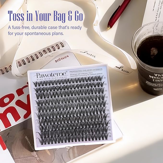 Pawotence Lash Clusters 200pcs Individual Lashes 40D Cluster Eyelash Extensions 9-16mm Eyelash Clusters Lash Extensions for Self Application (40D, 0.07D, 9-16mm)