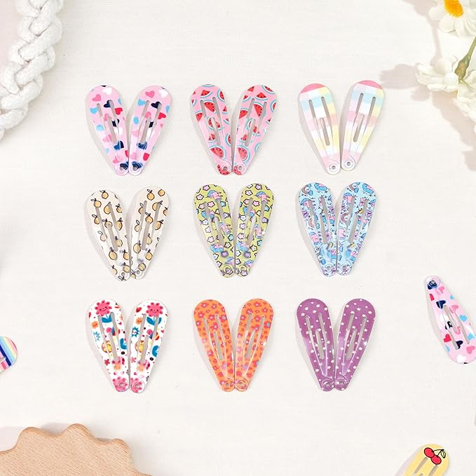 1Inch Cartoon Snap Hair Clips, 60Pcs Small Clips for Little Girls, Baby Infant 3cm Flower Print Hair Clips Barrettes for Toddlers Hair Accessories