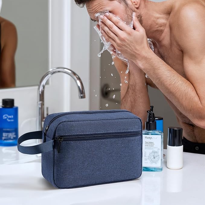 Travel Hanging Toiletry Bag with Carry Handle - Water-Resistant Small Cosmetic Organizer for Men & Women, Makeup, Shaving Kit, Gym & Travel Essentials (Blue)