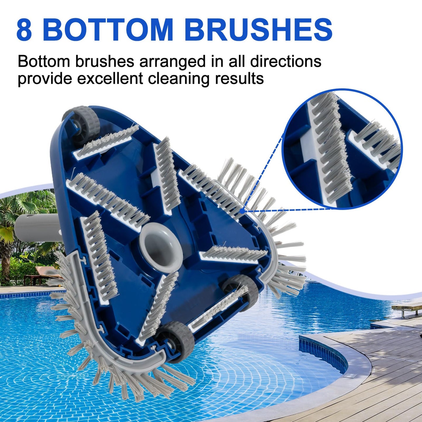 POOLAZA Pool Vacuum Head, Weighted Pool Vacuum Head with 1-1/4'',1-1/2'' Swivel Hose Connection, Bottom & Side Brushes, Pool Vacuum Heads for Inground Pools, Above Ground Pools & Vinyl Lined Pools