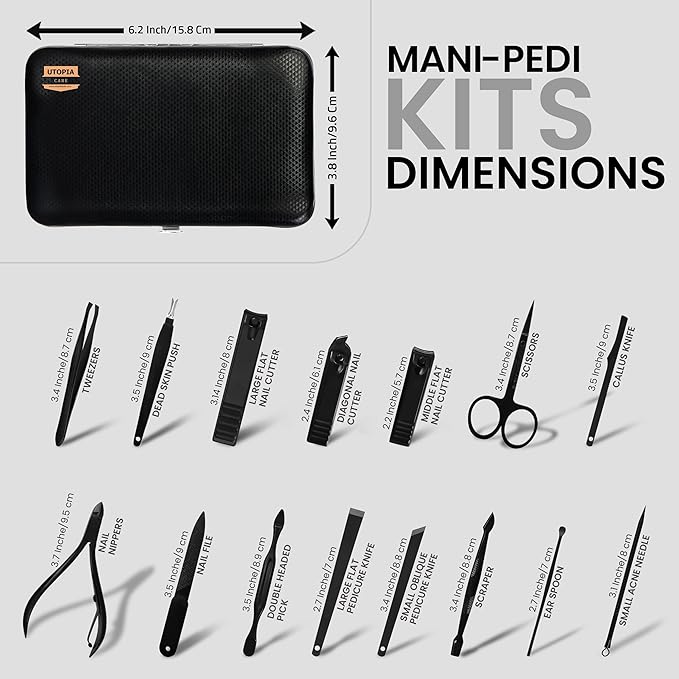 Utopia Care Manicure Kit for Women and Men, Manicure Set with Nail Clippers, Nail Kit Includes Fingernail & Toenail Clippers,16Pcs Pedicure Kit Stocking Stuffers with Travel Case, Yellow