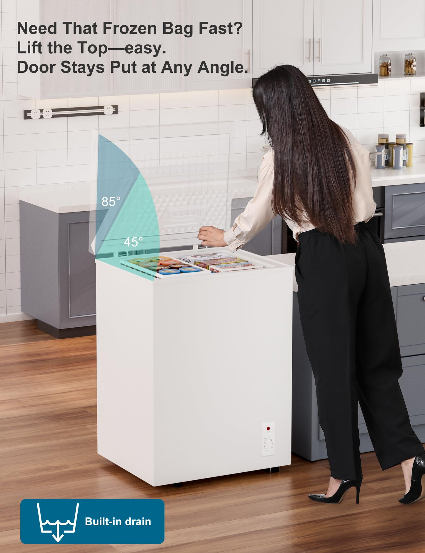 3.5 Cu.Ft Compact Chest Freezer Energy Saving & Ultra-Quiet, with Removable Basket, 6-Temp, Manual Defrost Drain, Top Open Door Deep Freezer for Apartment, Dorm, Kitchen, White