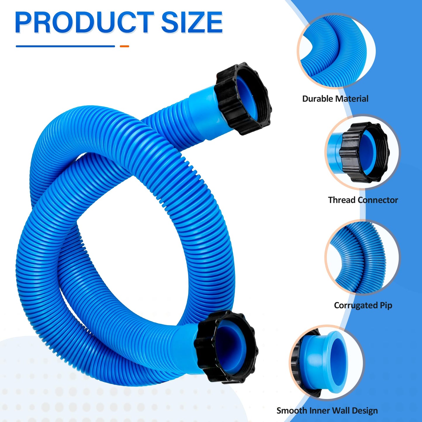 1.5" Pool Pump Hose for 29060E Intex Pumps, Saltwater Systems, and Sand Filters,59" Long Replacement Hoses fit for Intex & Coleman Above Ground Pools Parts (2 Pack)