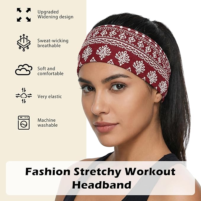 Headbands for Women, 12PCS Wide Stretchy Sports Hair Bands, Elastic Soft Fashion Head Bands, Non-Slip Running Sweatbands for Fashion, Washing Face, Workouts, Yoga, Daily Use