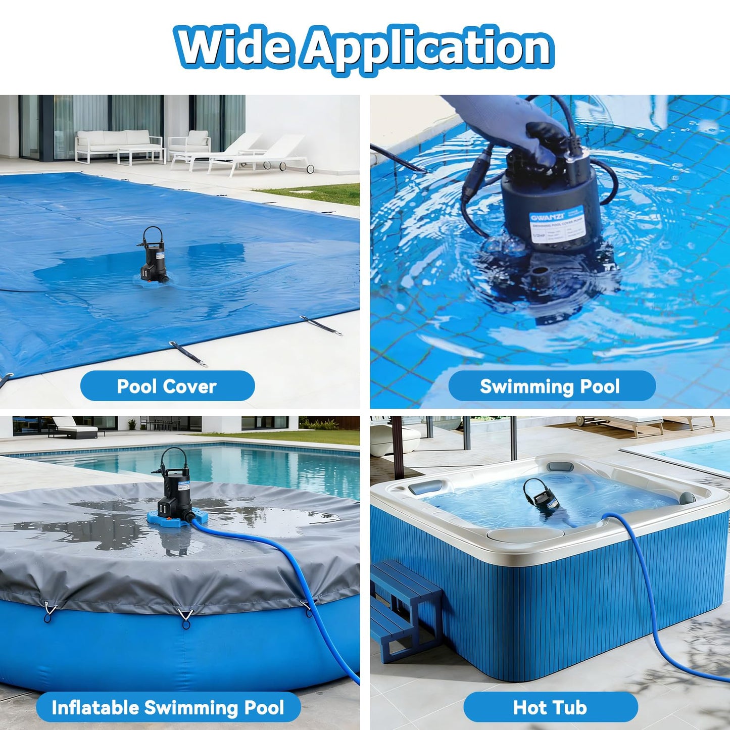 1/2HP Automatic Swimming Pool Cover Pump 3500GPH Submersible Water Pump with 3/4” Check Valve Adapter & 25ft Power Cord 110V Sump Pump for Swimming Pool Hot Tubs Pond Basement Rooftops
