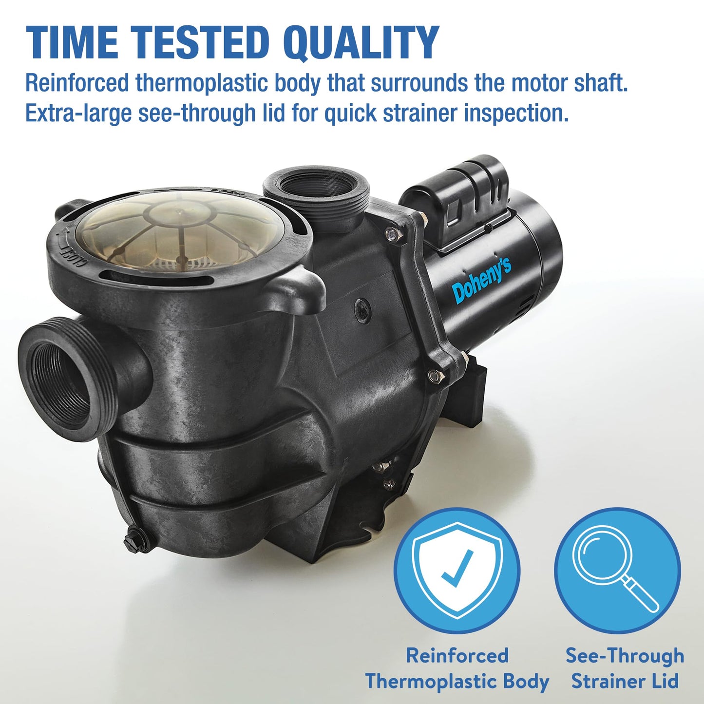 Doheny's Inground Swimming Pool Pro Pump | 1.5 HP, 115V/230V, 97 GPM | Self-Priming, Heavy-Duty, Low-Noise, High-Efficiency | Stainless Steel Shaft, Reinforced Thermoplastic, CSA & ETL Certified