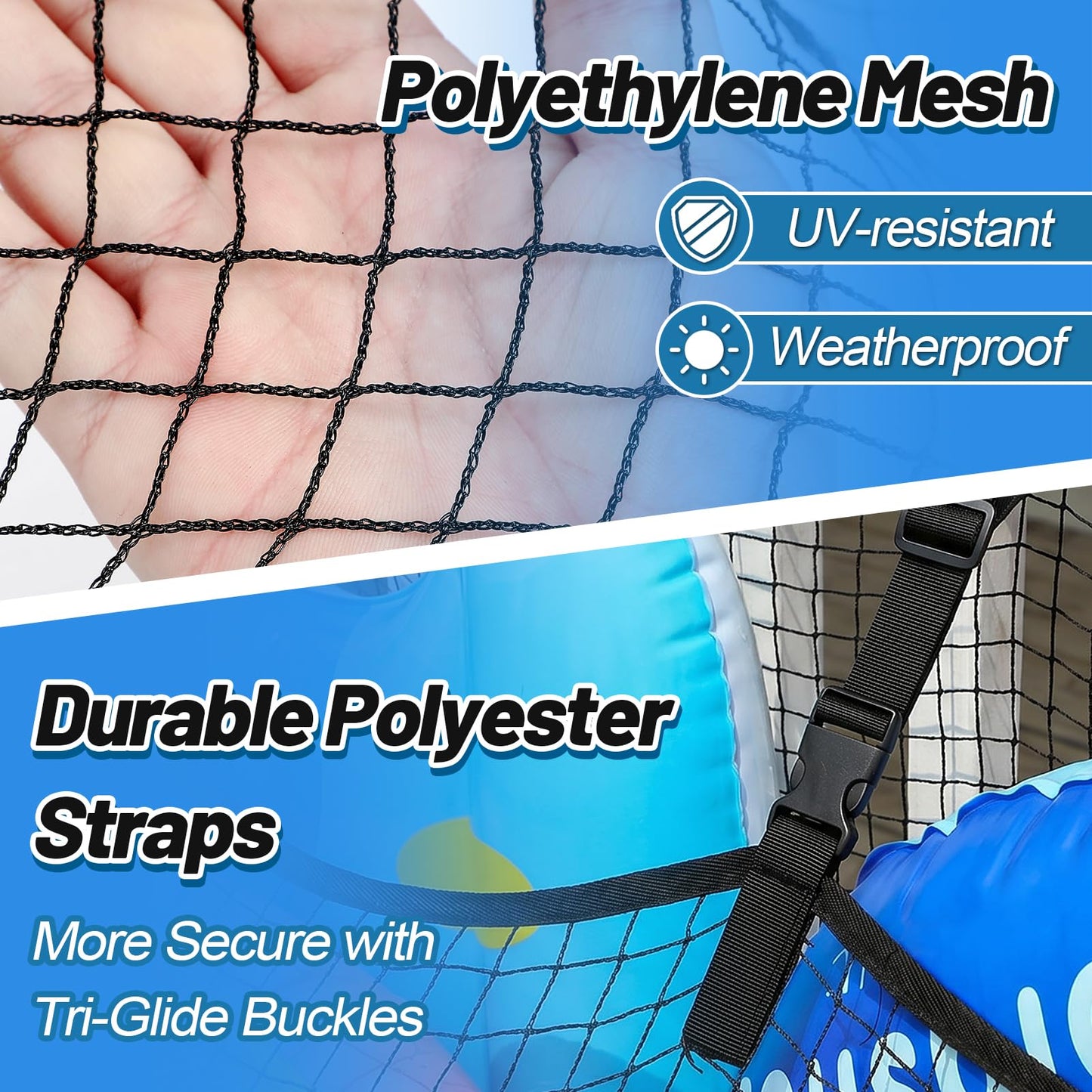 Large Pool Float Toy Storage Net - 59 x11.8x33.5in Durable Mesh Net Organizer for Fence with Straps, Poolside Fence Toys Holder for Inflatable Rafts Pool Noodles Balls Swimming Ring