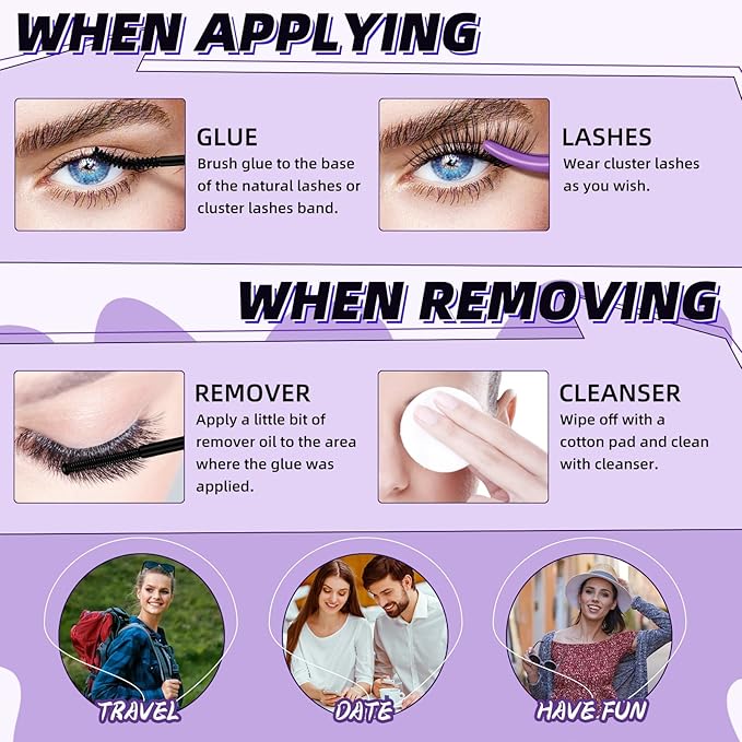 B&Q Lash Glue Remover Lash Glue Remover 2-in-1 Kit Lashs Cluster Glues for Eyelash Clusters with Gentle Lash Removers Waterproof Quick-Dry Formula Portable Travel-Friendly Design(Bond and Remover）