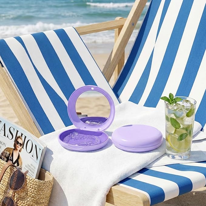2 Pack Retainer Case with Mirror, Compatible with Invisalign, Slim Aligner Case for Travel, Includes Removal Tools, Seaters & Brush, Magnetic Secure Closure Retainer Box - Purple