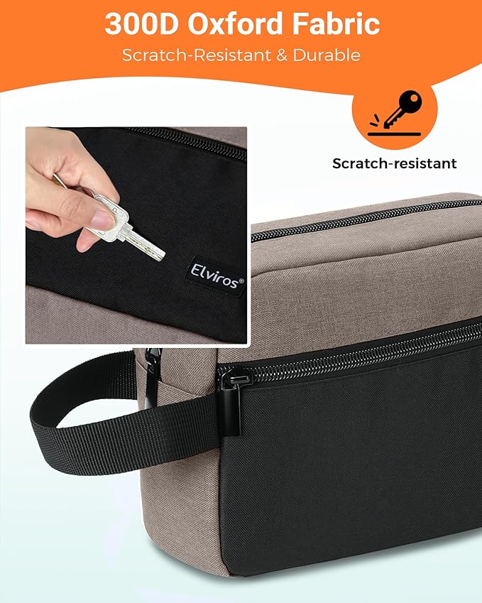 Elviros Travel Toiletry Bag for Men Hanging Toiletries Dopp Kit Small Bathroom Hygiene Tool and Medicine bag for Traveling Essential Shaving Pouch,Gifts for Women(Khaki&Black)