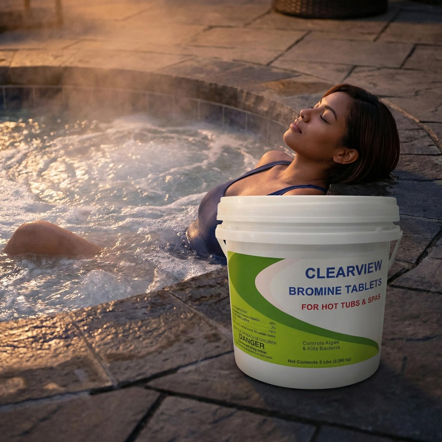 ClearView Bromine Tablets 5 Lbs for Hot Tubs and Spas, Slow Dissolving Sanitizer Brominating Tabs, Kills Bacteria & Algae