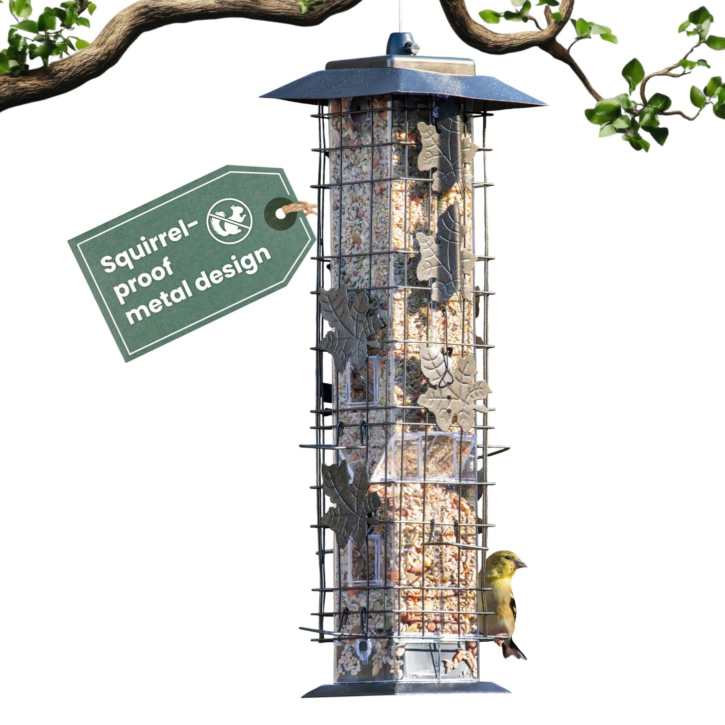 Perky-Pet 336-1SR Squirrel-Be-Gone Squirrel Proof Bird Feeder, 2LB, Outdoor Wild Bird Feeder with Weight-Activated Perches