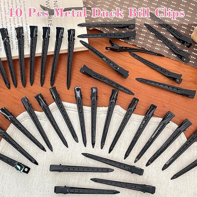 40 PCS 3.5 Inch Black Duck Billed Clips,Metal Alligator Curl Hair Clips with Holes for Styling, Coloring, Thick Hair Rollers, Salon Use,Alligator Clips for Women for Thick Hair & Thin Hair,Black