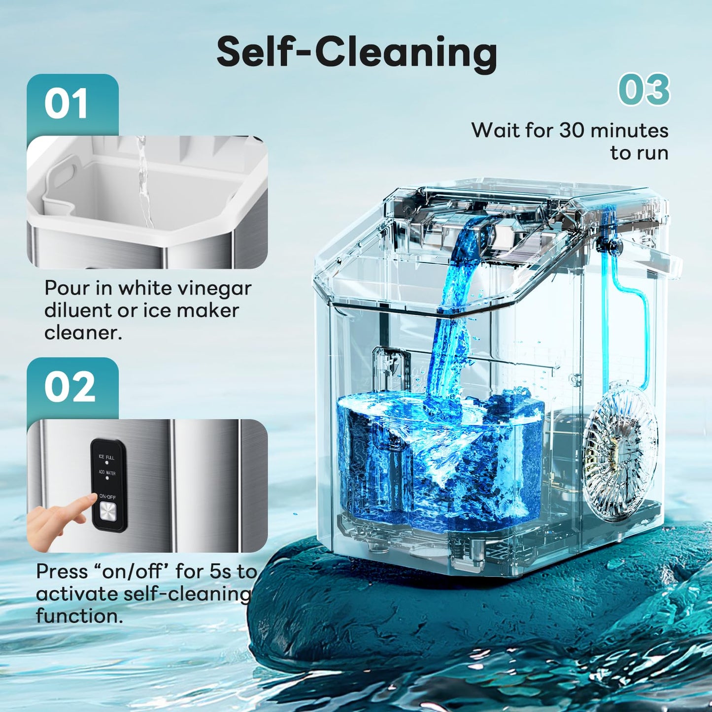 Electactic Portable Nugget Ice Maker with Self Cleaning
