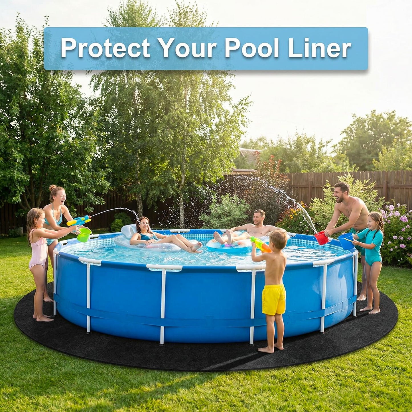 AHEONLAR 15FT Round Pool Liner Pad, 400G/M² Extra Thick Black Pool Pads for Above Ground Pool, Heavy Duty Pool Liner Pad Geotextile Material Pool Liner Puncture-Proof Pool Bottom Padding(15'Round)