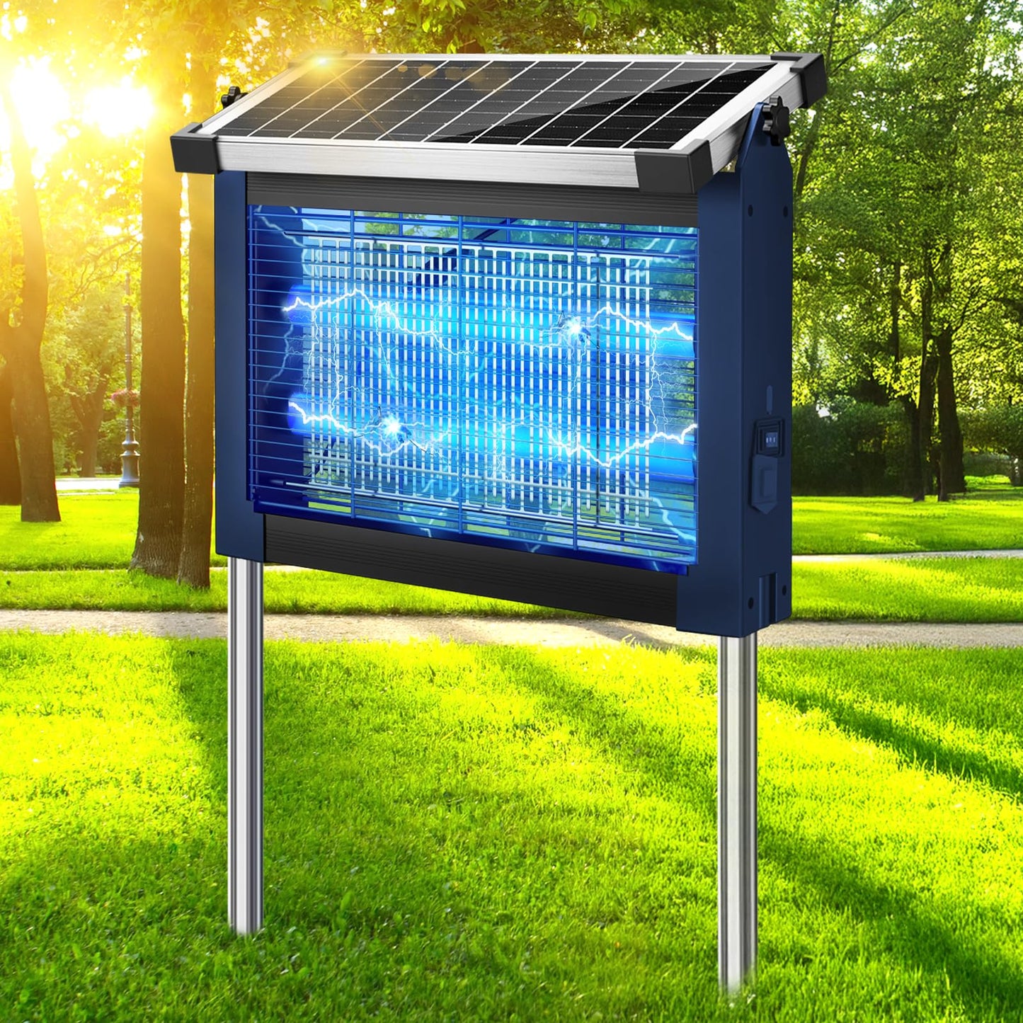 Solar Bug Zapper Outdoor, Waterproof Mosquito Zapper Outdoor Solar Powered, 4500V Electric Bug Zapper Indoor w/Smart Light Sensor, Mosquito Trap Fly Zapper for Patio Kitchen Garage Yard Camping
