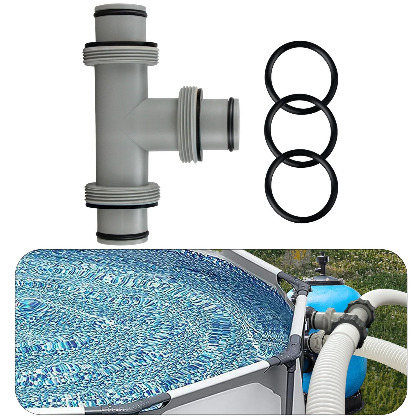 Taudang 1-1/2 inch T Tee Joint Pool Filter Pump Hose Connector 1.5" to 1.5" Replacement for Intex Swimming Pool Pumps,Pool Hose Adapter and Filter Pumps (3 interfaces)