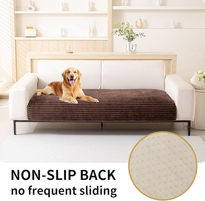 HAOMAIJIA Waterproof Couch Cover for Dogs Washable,Faux Fur Pet Couch Covers for Sofa,Soft Dog Bed Cover Non-Slip Couch Covers for 3 Cushion Couch Sofa Pet Friendly (Brown, 35" x 74" 1 Pack)