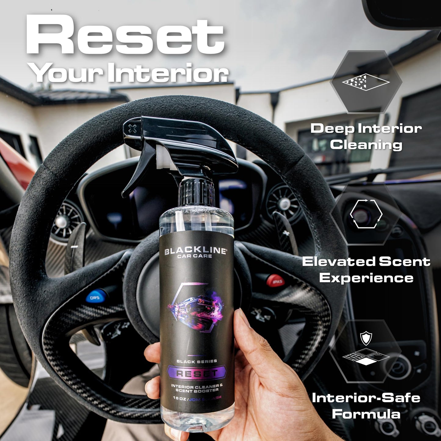 Blackline Luxury Scented Leather Interior Car Cleaner Reset Deep Cleans & Deodorizes All Surfaces, pH-Neutral High-Foam Formula, Long-Lasting Premium Fragrance and Deodorization for Car
