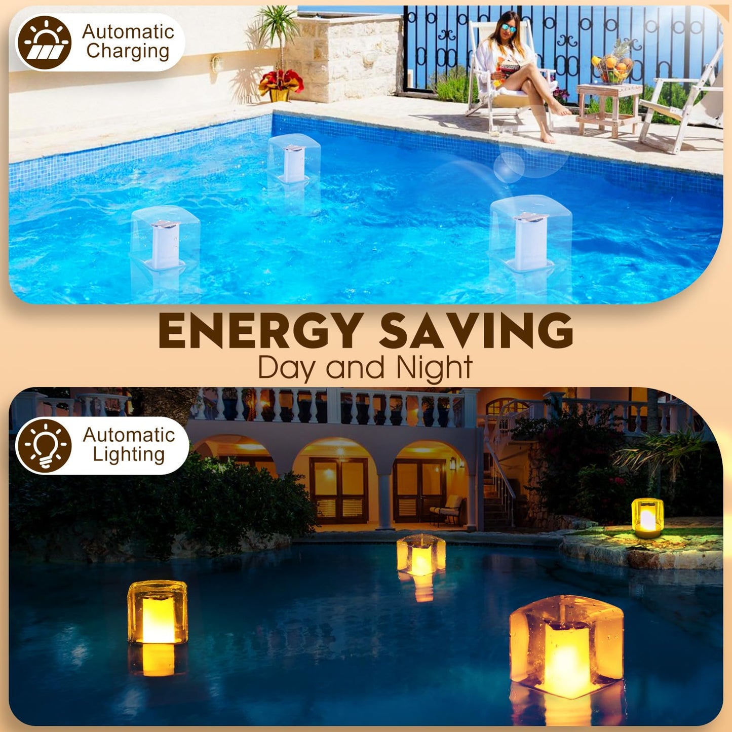 LanPool Floating Pool Lights, Solar Flame Pool Lights Waterproof, Square Pool Light, Glow in The Dark Light Up Swimming Pools Accessories,Floating Solar Light for Pools Pond Outdoor-2PCS