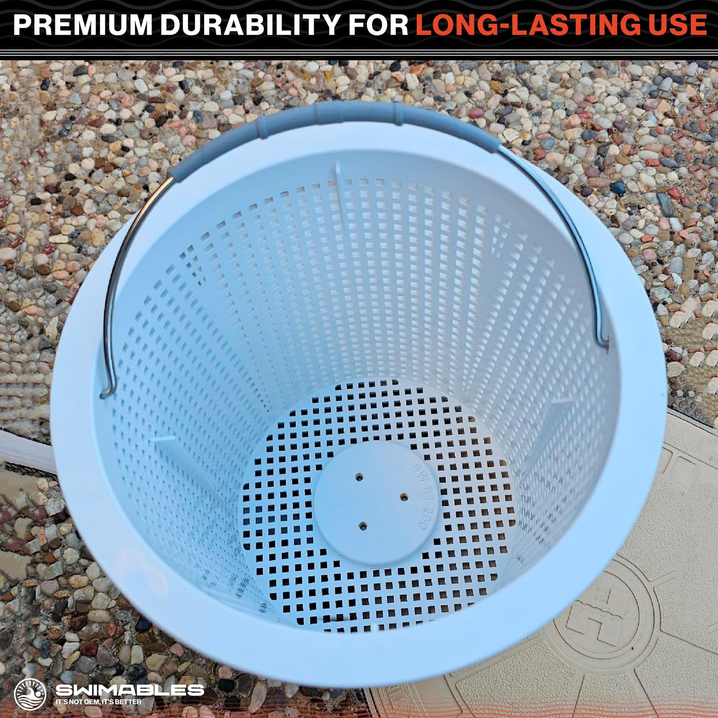 Swimables 8 Inch Skimmer Basket Compatible with Pentair Skimmer Basket 85014500 and S200 Pentair Pool Skimmer Basket | Built-in Brass Weight | 316 Stainless Steel Handle & Convenient Rubber Grip