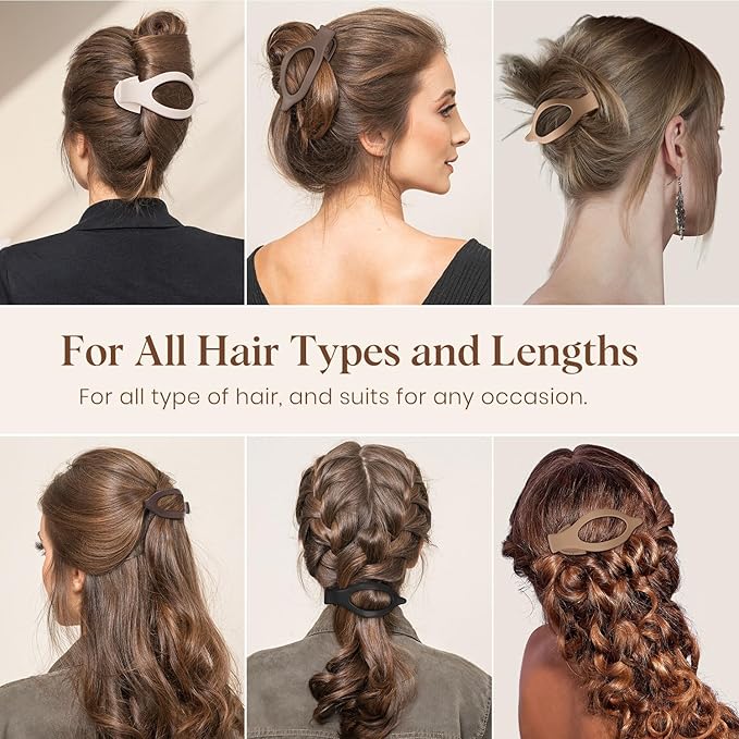 4 PCS Large Flat Hair Clips for Women Girls, French Concord Lay Down Flat Claw Clips for Thick Thin Hair, Comfortable Curved Hair Clip, Matte Non-slip Strong Hold Hair Accessories, Neutral