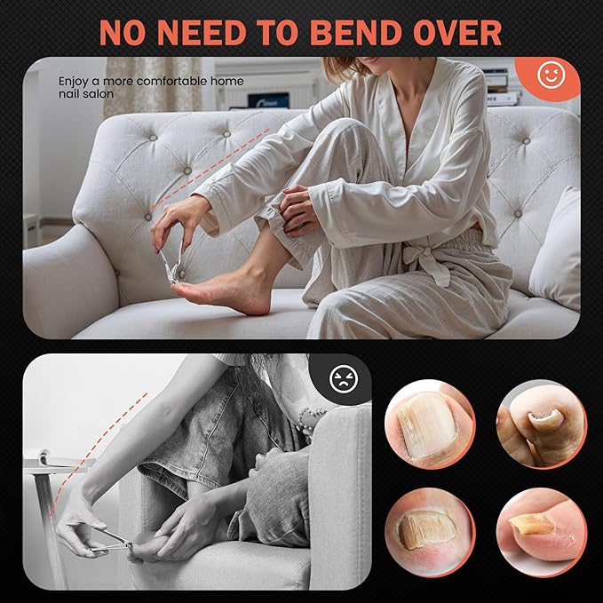 BEZOX Toenail Clippers for Seniors – Upgraded Long Handled Curved Head Toe Nails Clipper for Thick Nails for Elderly, Ergonomic Fingernail Scissors Cutters - Silver