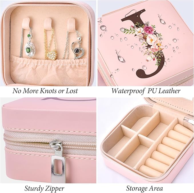 Christmas Gift Ideas, Initial Travel Jewelry Case Box Organizer Personalized Gifts, Fashion Travel Essentials Trendy Stuff Gifts for Teen Girls