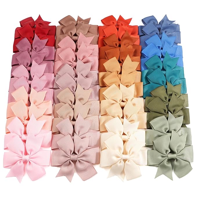 CÉLLOT 40PCS 3 Inch Boutique Grosgrain Ribbon Pinwheel Hair Bows Alligator Clips for Baby Girls Toddlers Accessories Teens In Pairs(Pastel Colors)